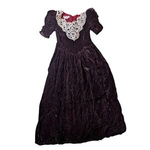 Vintage Jessica McClintock Gunne Sax Velvet Maxi Dress Lace Romantic‎ Goth 5/6